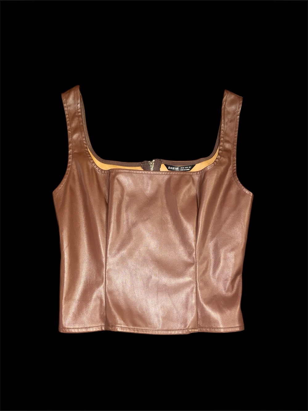 SHEIN Brown Faux Leather Square Neck Cropped Tank